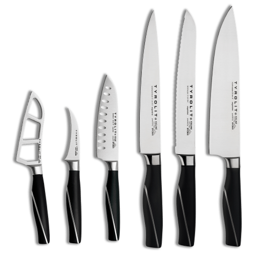 TYROLIT Life Iceline Messerset Expert mit Kochmesser, Brotmesser, Schinkenmesser, Santoku II, Tourniermesser und Käsemesser